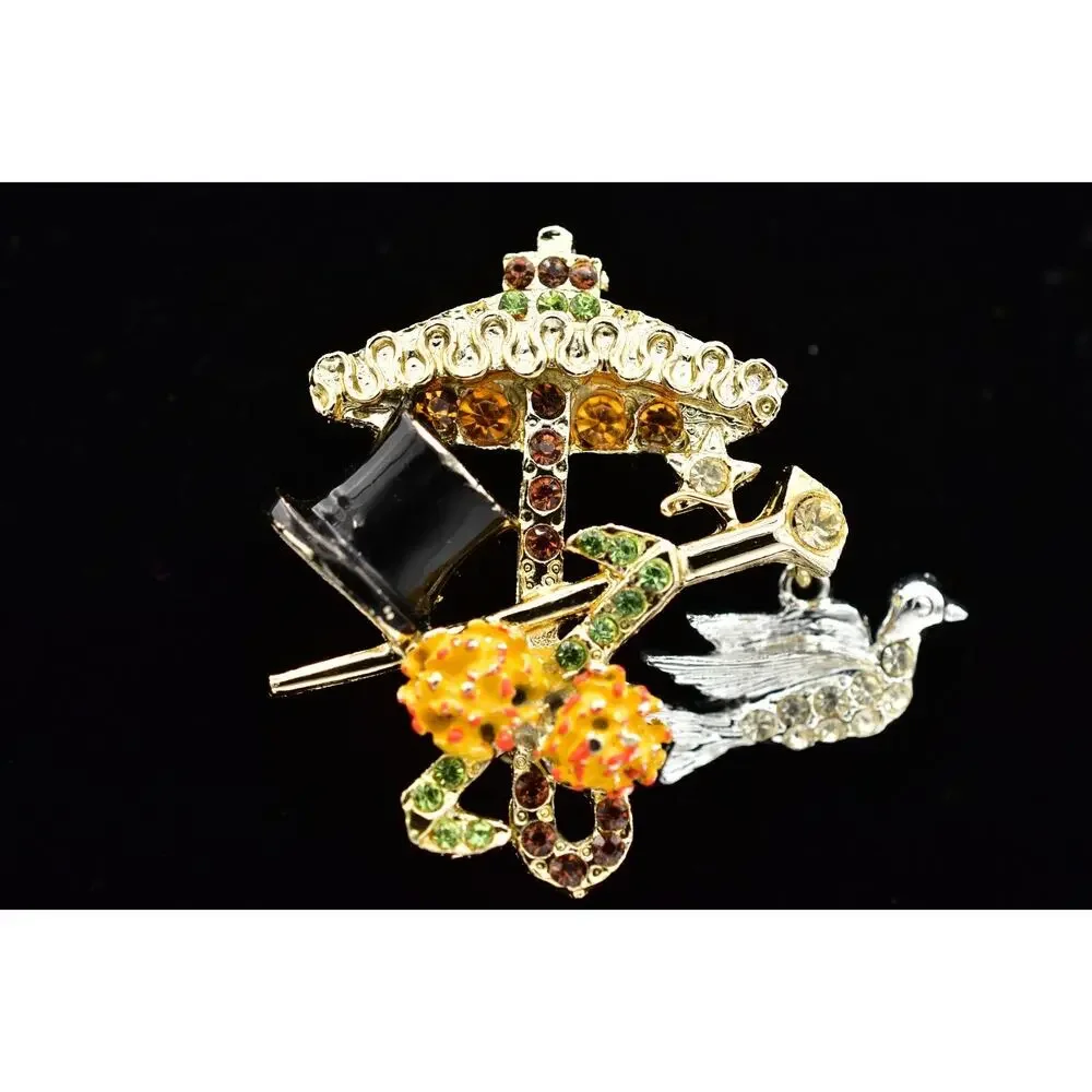 Lindeburg Vintage Umbrella Hat Cane Pin Brooch Singing In Rain 1970s Signed 9B